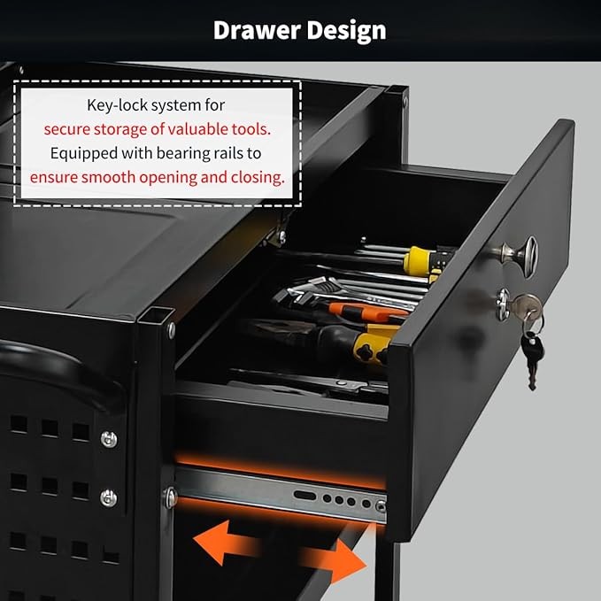 Lumizone Folding Tool Cart with Drawer and Pegboard Hooks Rolling Utility Service Cart on Wheels for Garage Organizer Foldable Power Tool Storage Heavy Duty Steel (Tool Cart with Drawer+Hooks)