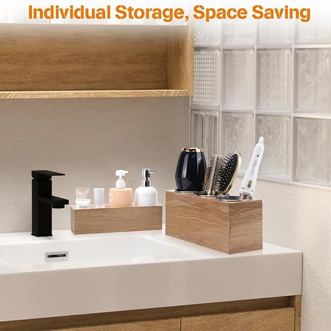 Hair Tool Organizer - Bathroom Vanity Organizers and Storage, Hair Styling Accessories Hot Tools Organizer Hair Dryer, Blow Dryer, Curling Iron, Flat Iron, Hair Straightener, Wood