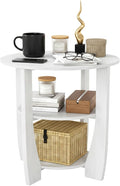 White Round Side Table, 3-Tier End Table with Storage Shelves, Modern Farmhouse Nightstand for Bedroom, Living Room, Nursery & Small Spaces,19.7" D x 21.7" H
