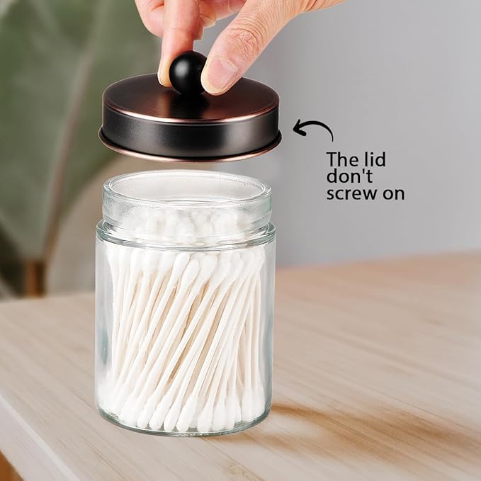 Amolliar 6 Pack Apothecary Jars Bathroom Vanity Organizer- Rustic Farmhouse Decor Storage Canister with Stainless Steel Lids- Qtip Dispenser Holder for Q-Tips,Cotton Swabs,Rounds,Ball,Flossers