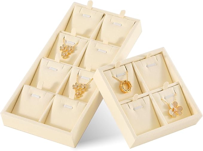 Dark Blue Jewelry Display Tray Ring Necklace Earring Bangle Organizer Multifunctional Storage Case for Jewelry Showcase (Small 4 Grids Pendant Tray(beige))