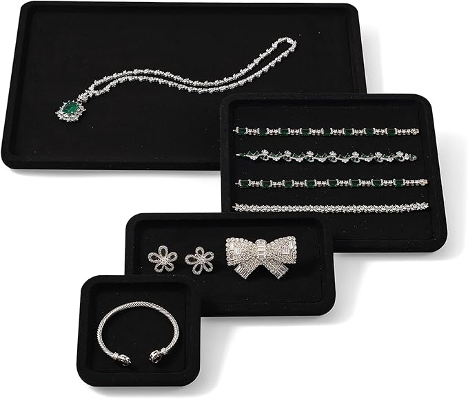 Microfiber Jewelry Display Flat Tray for Rings Earrings Necklace Bracelet, Jewelry Photograph Display Catchall Organizer Tray Dish(M,Black)
