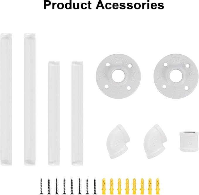 Industrial Iron Pipe Clothes Hanging Bar DIY Wall-Mounted Garment Rack Heavy Duty Clothing Rack for Bedroom, Laundry Room, Closet Storage (White 28 inch)
