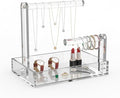 LUGUNU 2-Tier Bracelet Holder & Necklace Display Stand with Removable Trays, Acrylic Jewelry Organizers and Storage Box for Earrings, Rings, Watches, Vanity Tray for Dresser Countertop