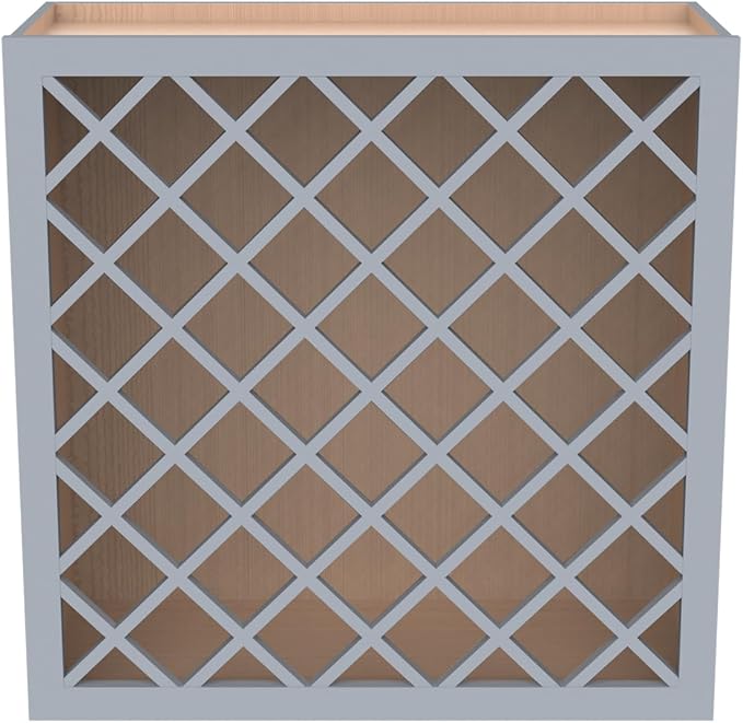 Solid Wood RTA Wine Bottle Rack Wall Cabinet with Lattice Panels - Bottle Holder Storage for Bar, Pantry, or Wine Cellar - Mocha Finish Countertop Solution (Gray, 24'W 12'D 30'H)