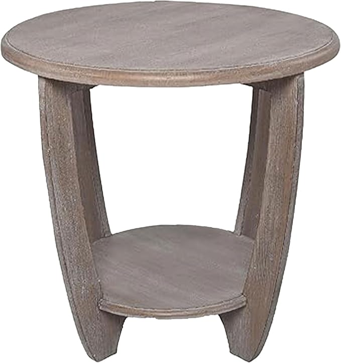 COZAYH Rustic Farmhouse End Table with Storage Shelf, French Country Modern Round Accent Side Table for Small Spaces, Vintage Grey Finish