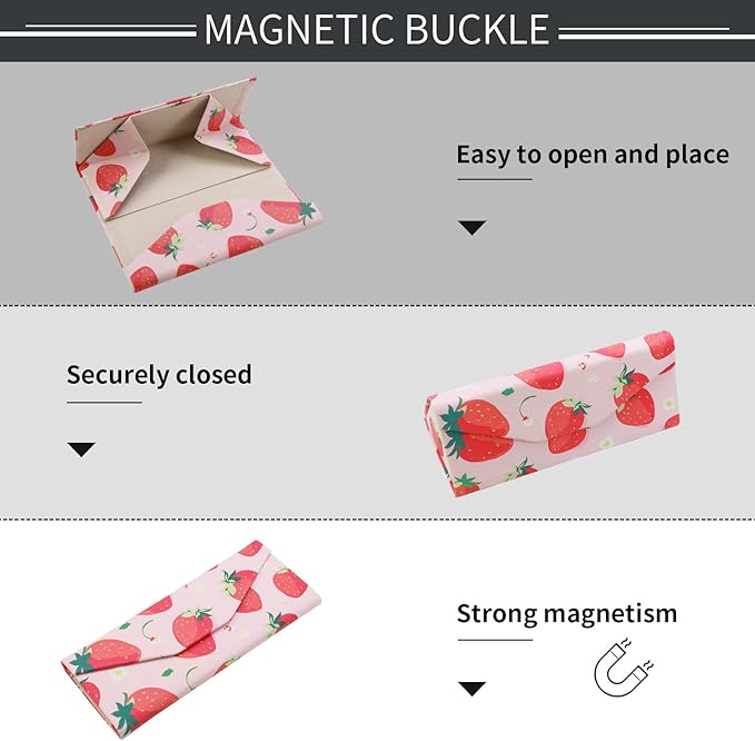 Foldable Glasses Case, Magnetic PU Leahter Sunglasses Case, Cute Hard Shell Folding Eyeglass Cases for Women Kids