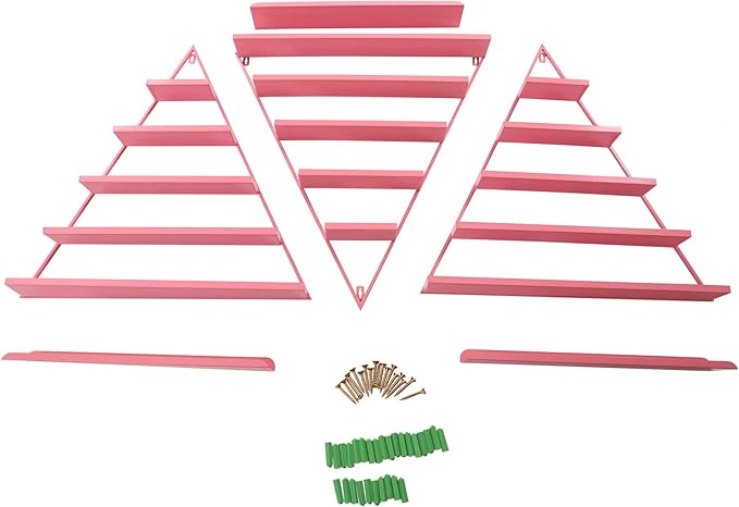 Elegant Gold Wall Mounted Nail Polish Rack - Set of 6 Triangular Cosmetic Display Shelves for Essential Oil Bottles, Organize Your Lipsticks and Perfumes in Style at Home or Salon (Pink)