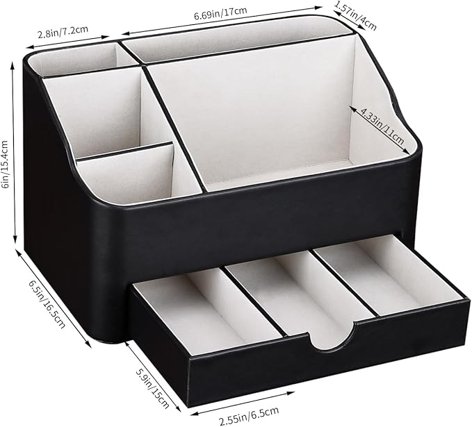 KINGFOM Desk Organizer with Drawer, Multifunction Pencil Holder for Desk, Desk Organizer and Accessories 5 Comparetments for Home Office Supplies (Black)