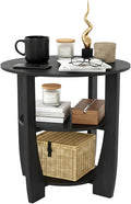 Round End Table with Storage Shelf,3 Tier Modern Side Table, Sofa Recliner Side Table,Accent Coffee Table,Nightstand for Living Room Bedroom for Small Spaces,19.7" D x 21.7" H