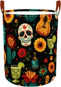 Laundry Baskets 15.7x19.7 Inch Day of the Dead Skull Guitar Cocktail Design Collapsible Laundry Hamper with Handles Oxford Fabric Clothes Storage Bin Foldable Dirty Clothes for Bedroom Bathroom