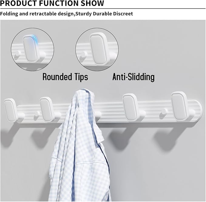 Coat Rack Wall Mount White, 5 Hooks Rack Metal Coat Hanger Wall for Hanging Hat Purse and Robes, Towel Hook for Bathrooms and Entryway (1 Pack)