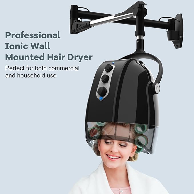 SyyBhb Wall Mount Hooded Salon Hair Dryer, Professional Ionic Hair Color Processor, Temperature & Drying Adjustable, 60-Minute Timing, 52" Extendable Arm, 25lbs Installed on Load Bearing Wall