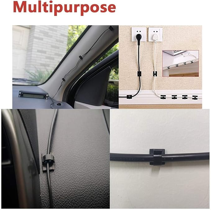 Cable Clips 40pcs with Strong Adhesive Tapes,Wire Holder Organizer Cord Management for Car, Office and Home (Black- CC05(40PCS))