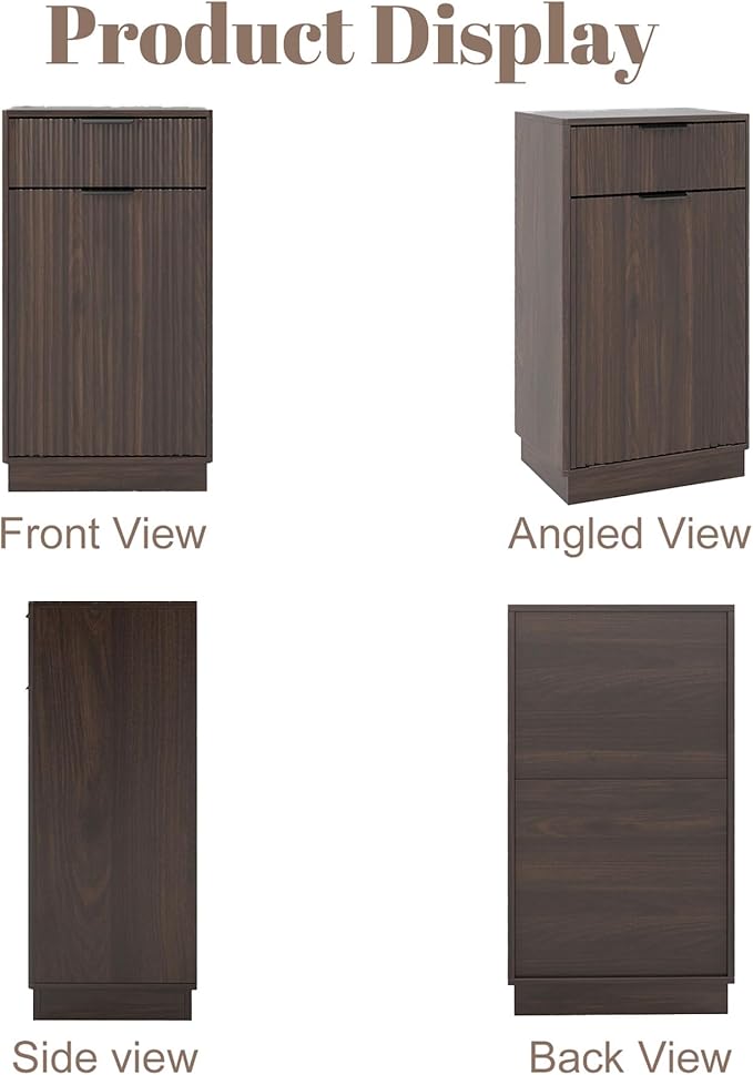 Tilt Out Trash Can Cabinet, Hidden Garbage Can Cabinet with Storage Drawers, Wave-Textured Front, 10 Gallon, Walnut
