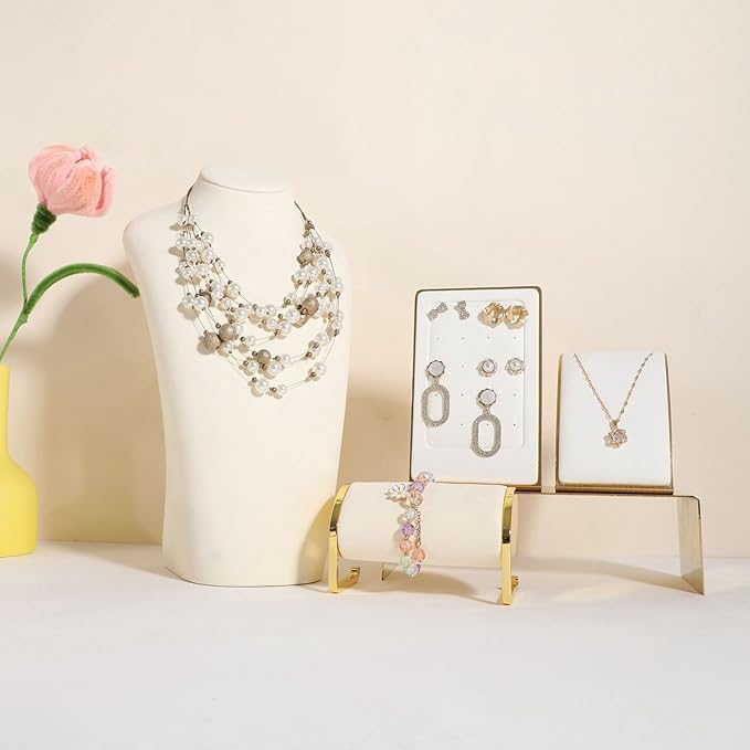 GemeShou Beige necklace hanger jewelry organizer, Velvet jewelry stand necklace holder, jewelry mannequin bust for necklaces, Jewelry boutique store photography props【Beige-Large height 11.8 inch】