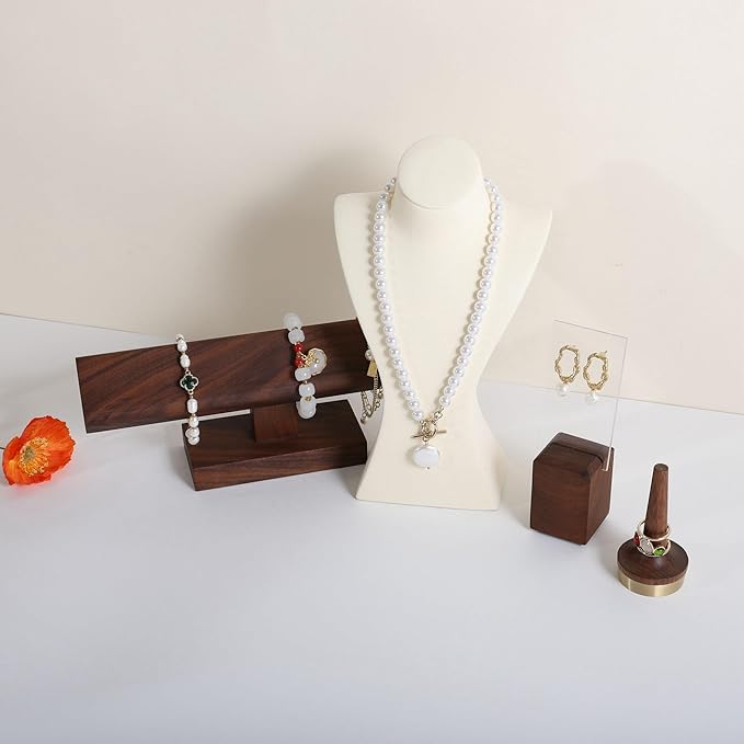 GemeShou Beige necklace storage hanger stand jewelry organizer, Velvet jewelry stand necklace holder, jewelry mannequin bust for necklaces, jewelry bust display stands【Beige-Medium height 9.25 inch】