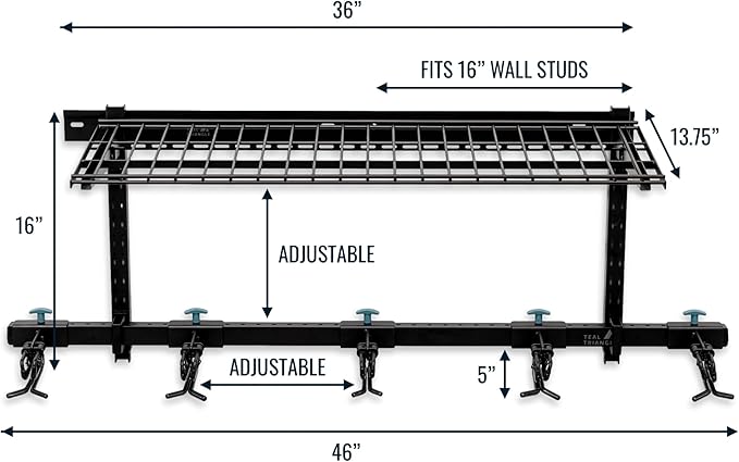 StoreYourBoard Lone Peak Ski Storage Rack and Wall Shelf, Holds 5 Pairs of Skis and Poles, Supports 300 lbs, 46 in x 13.75 in x 16 in