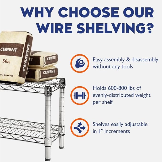Shelving Inc. 8" d x 48" w x 64" h Black Wire Shelving with 5 Tier Shelves, Weight Capacity 300lbs Per Shelf