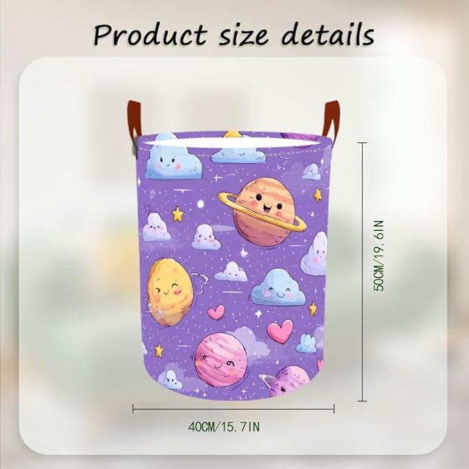 Laundry Baskets 15.7x19.7 Inch Large Cartoon Planets Clouds Design Collapsible Laundry Hamper with Handles Oxford Fabric Clothes Storage Bin Foldable Dirty Clothes Organizer for Bedroom Bathroom Dorm