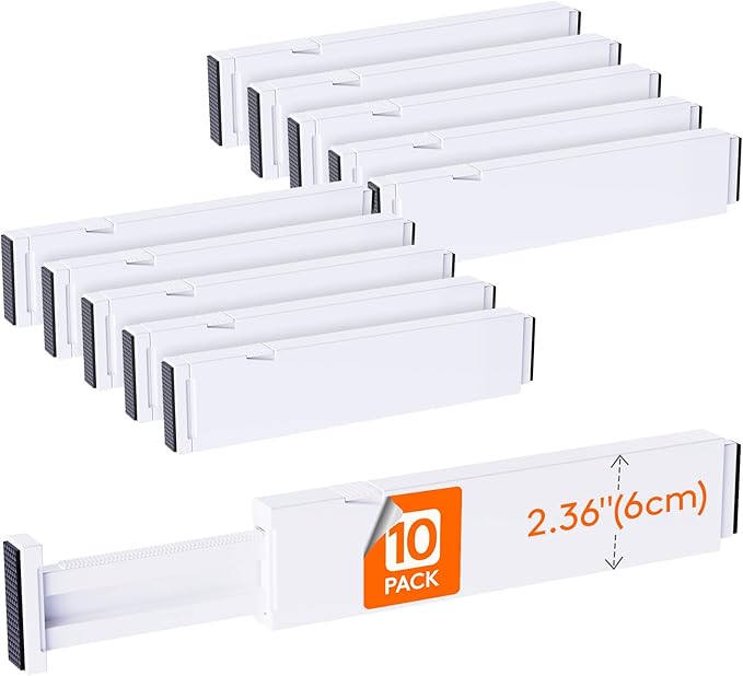 Lifewit 10 Pack Kitchen Drawer Dividers 2.36" High, 11"-17" Adjustable Drawer Organizer for Utensils/Clothes/Makeup, Plastic Expandable Separators in Dresser/Bedroom/Bathroom/Office Storage
