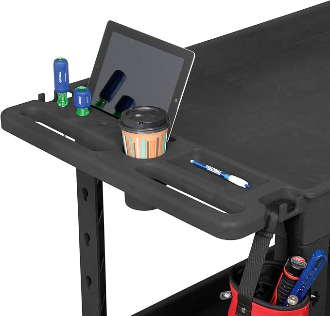 Global Industrial Industrial Service & Utility Cart, Plastic 2 Tray Black Shelf, 44” x 25-1/2”, 5" Rubber Casters