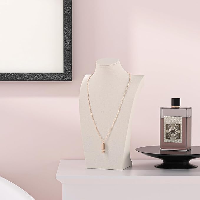 Necklace Bust Display Stand, Necklace Holder, Pendant Chain Necklace Organizer for Women (Beige Velvet, L 2PCS)
