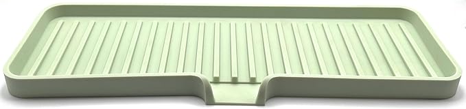 Happitasa Silicone Soap Dish Tray and Sponge Holder with Drain Chute | Bathroom and Kitchen Sink Organizer Caddy (Pistachio, 12"x4", 7.4 Ounces)