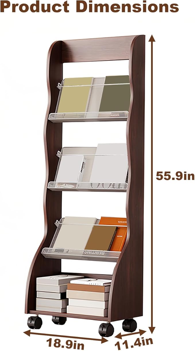 Brochure Display Rack,4 Layer Floor-Standing Magazine Rack,Literature Newspaper Catalog Display Holder With,Book Display Rack for Exhibitions, Shopping Malls, Hospitals, Offices,Family