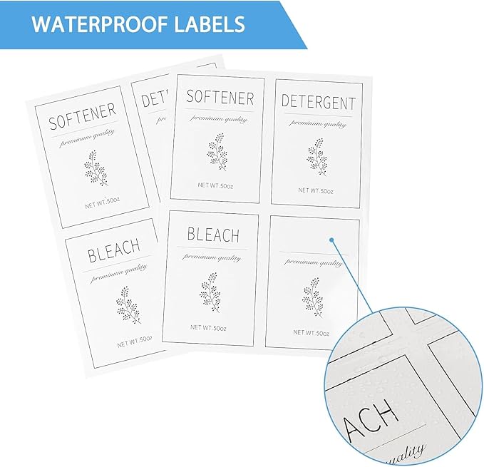Laundry Detergent Dispenser Set with Labels and Handle for Laundry Room Organization and Storage- Easy Pour 2 Pack 50 oz Liquid Laundry Containers for Laundry Room Decor, Farmhouse Decor