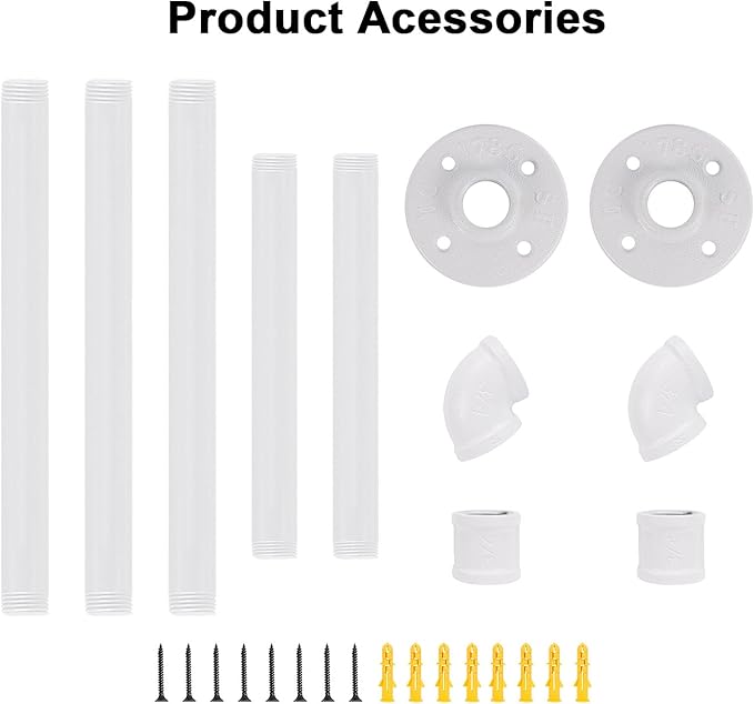 Industrial Iron Pipe Clothes Hanging Bar DIY Wall-Mounted Garment Rack Heavy Duty Clothing Rack for Bedroom, Laundry Room, Closet Storage (White 36 inch)