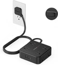 TESSAN Surge Protector Power Strip Black, 5 Ft Flat Plug Extension Cord with 3 USB (1 USB C) 8 Outlets, 900J Surge Protection, 3 Sided Outlet Extender with Power Switch for Office, Dorm Room