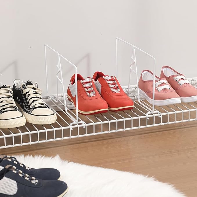 Wire Shelf Dividers - White Closet Organization & Storage Organizer - No Tool Shelf Divider for Wire Shelves - Metal Shelf Accessories – for 12“ Deep Wire Shelves – Tall 7” Height – 8 Pack