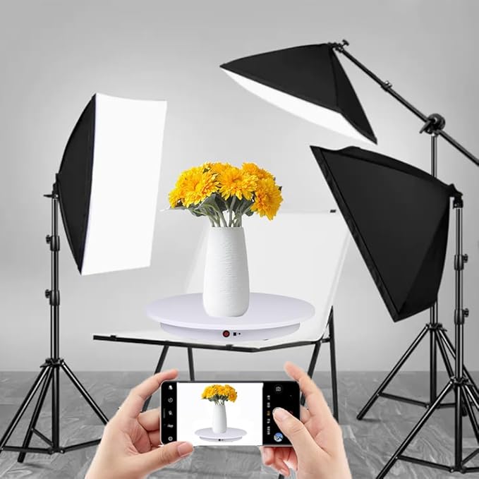 JAYEGT Motorized Rotating Display Stand ,330 Lbs Load ，360 Degree Electric Rotating Photography Turntable For Products Display，Video Show, Outdoor Show，Remote Control+5 Colors Backgrounds(White / 16.5inch / Rechargeable)