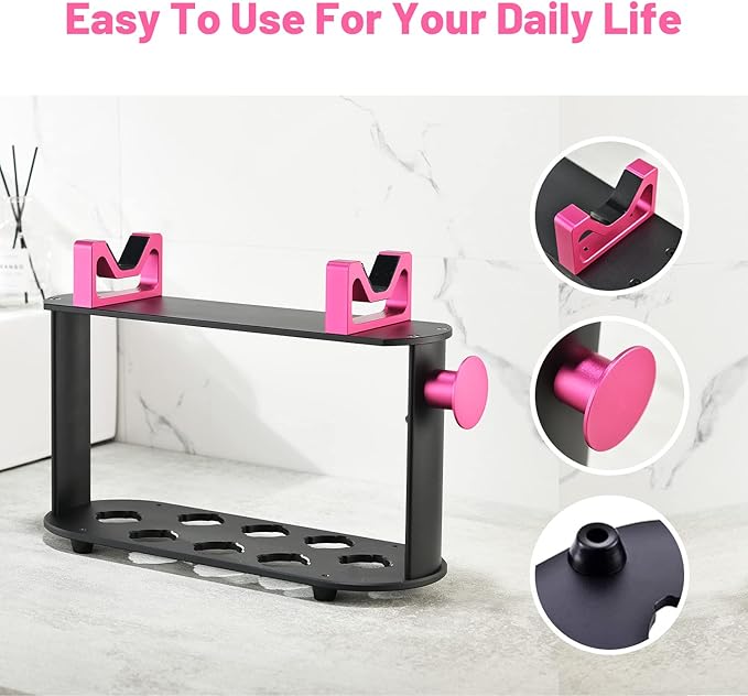 Foho Storage Holder Compatible for Dyson Airwrap Styler, 8-Holes Countertop Bracket Organizer Stand Storage Rack for Hair Curling Iron Wand Barrels Brushes Diffuser Nozzles for Home/Bedroom/Bathroom