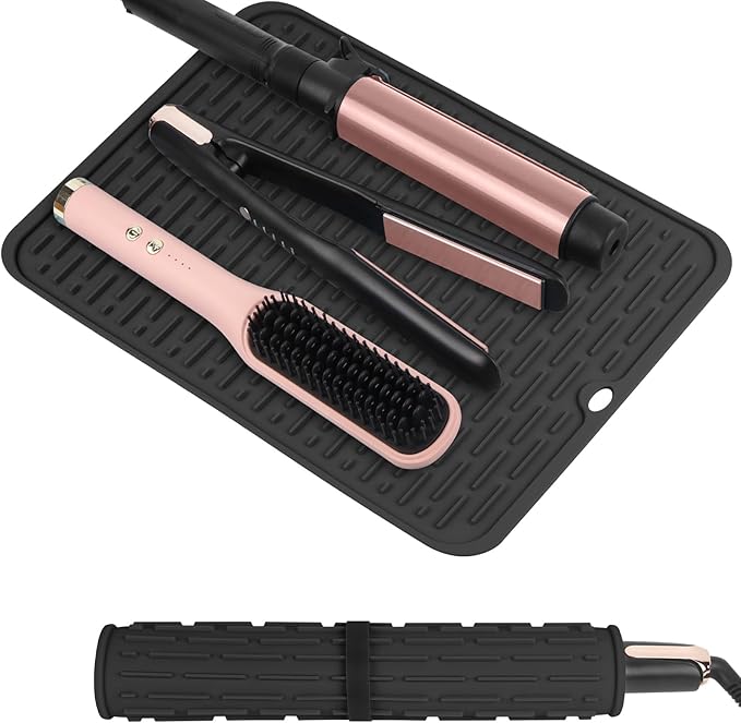 Oversize Silicone Heat Resistant Mat for Curling Irons, Flat Irons, Hair Straighteners and Hot Hair Styling Tools, Portable Hot Tools Sleeve Pad for Travel Vanity Salon(14.2" x 11.0")