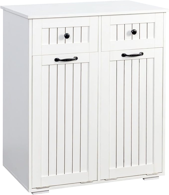 Laundry Hamper Cabinet with 2 Baskets & 2 Drawers, 31.5" Bathroom Clothes Sorter Storage Cabinet for Bathroom Laundry Room, Tilt-Out Hamper Organizer with Divided Sections
