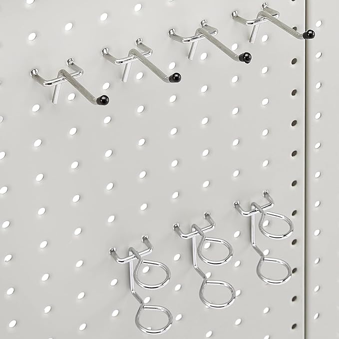 Amazon Basics Rectangular Metal Pegboard Kit for Wall Storage, Rust and Scratch Resistant, 48-Piece, Gray