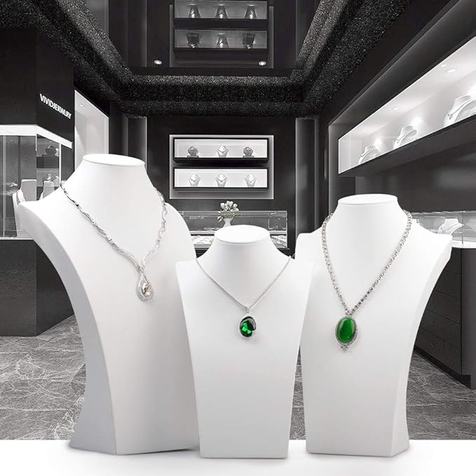 Oirlv White Leather Jewelry Bust Necklace Display Stand Trade Show Jewelry Holder (H:11.8")