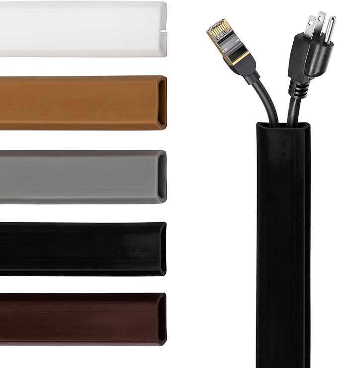 Rubber Bond TV Cord Hider Cable Protector - Strong Self Adhesive Wall Cord Cover Cable Hider - Low Profile Cable Management Wall Cord Concealer Cable Raceway (Black, 6 Feet)