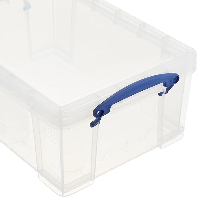 Really Useful Box 9 Liter Plastic Stackable Storage Container with Snap Lid & Built-in Clip Lock Handles for Home or Office Organization, Clear