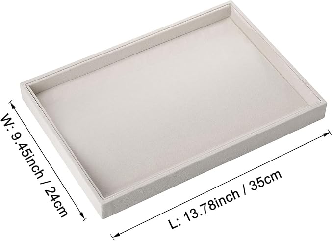 Mornajina 13.8" x 9.5" Velvet Jewelry Tray Jewelry Display Tray Flat Tray, Stackable Empty Plate Trays for Earrings Necklaces Bracelet Rings Display Showcase - Beige