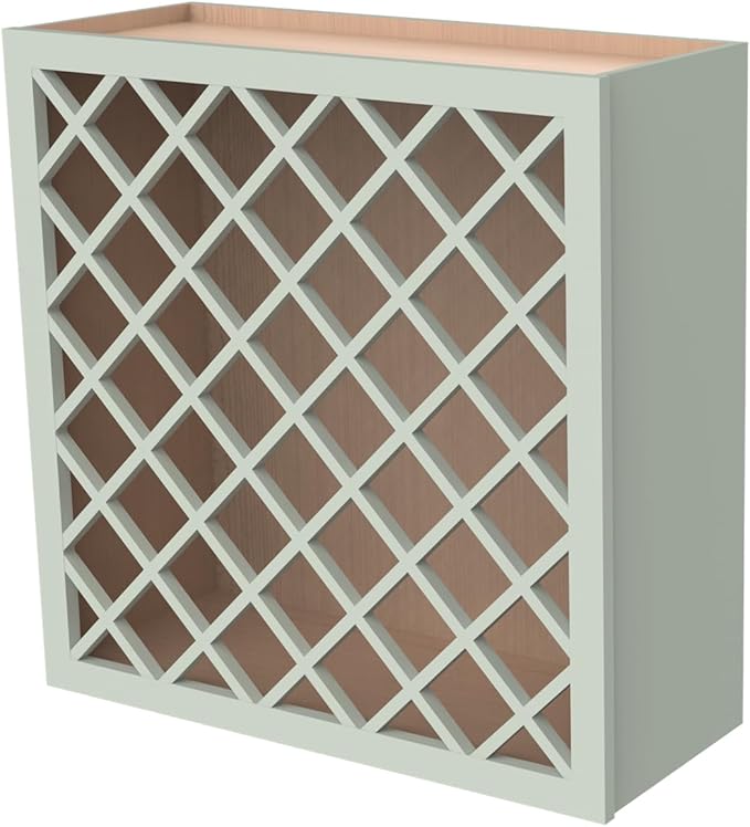 Solid Wood RTA Wine Bottle Rack Wall Cabinet with Lattice Panels - Wine Bottle Holder Storage for Bar, Pantry, or Dining Room and Kitchen(Jade Green, 24”W × 12”D × 30”H)