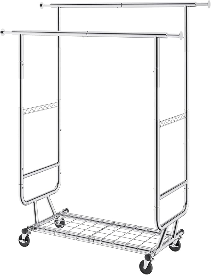 VEVOR Clothes Rack, Rolling Clothing Garment Rack, Extendable Carbon Steel Clothing Racks with Wheels for Bedroom, Laundry, Living Room