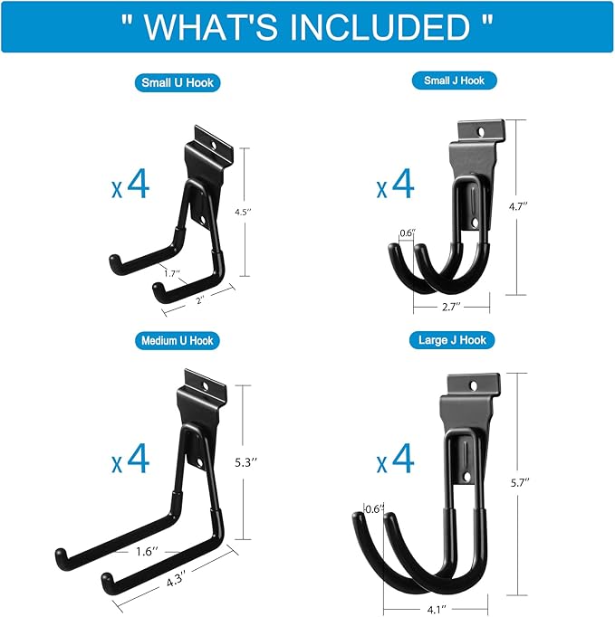 Slat Wall Hanging Hooks, Slatwall Accessories, Slatwall Hooks Assortment, Slat Wall Accessories, Heavy Duty Garage Slatwall Hooks and Hangers,16Pack(Black)