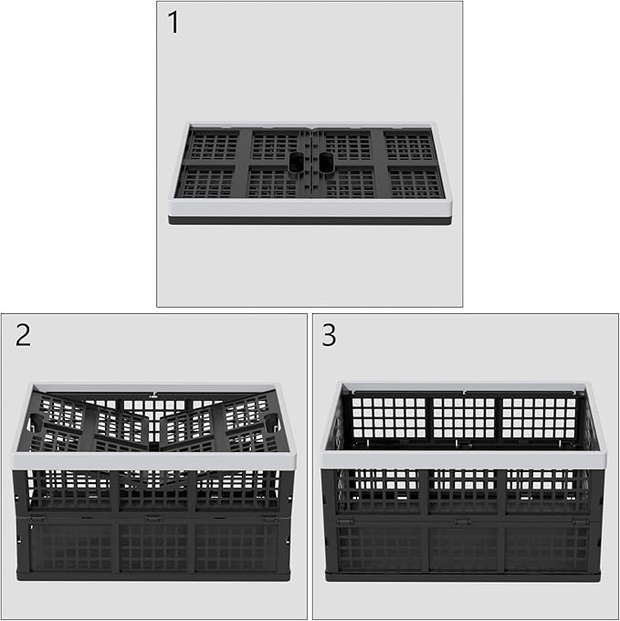 Collapsible Utility Crate Storage Bin, Folding Plastic Stackable Utility Crates, Black, 2PK - 42L