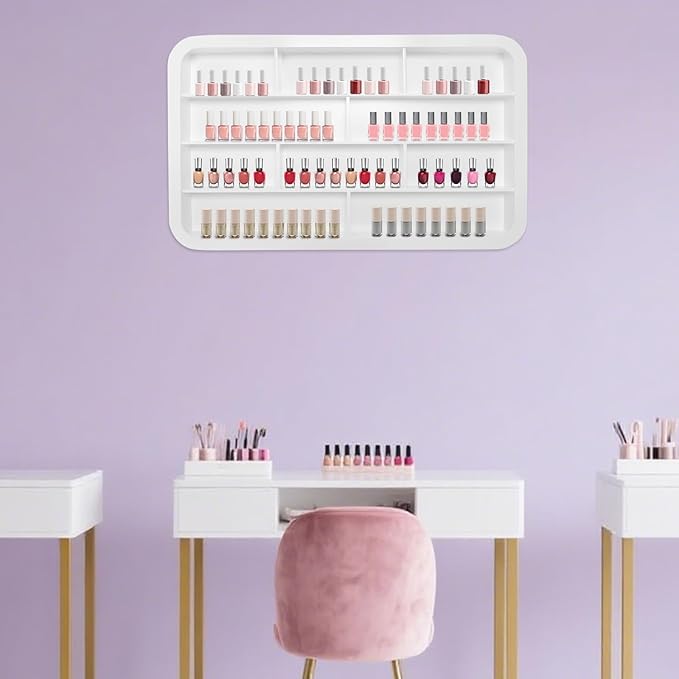 Wall Mounted Nail Polish Racks 4 Tier Hanging Nail Polish Storage Holder Cosmetic Display Stand Nail Polish Shelf Organizer for Home Salon Business Spa
