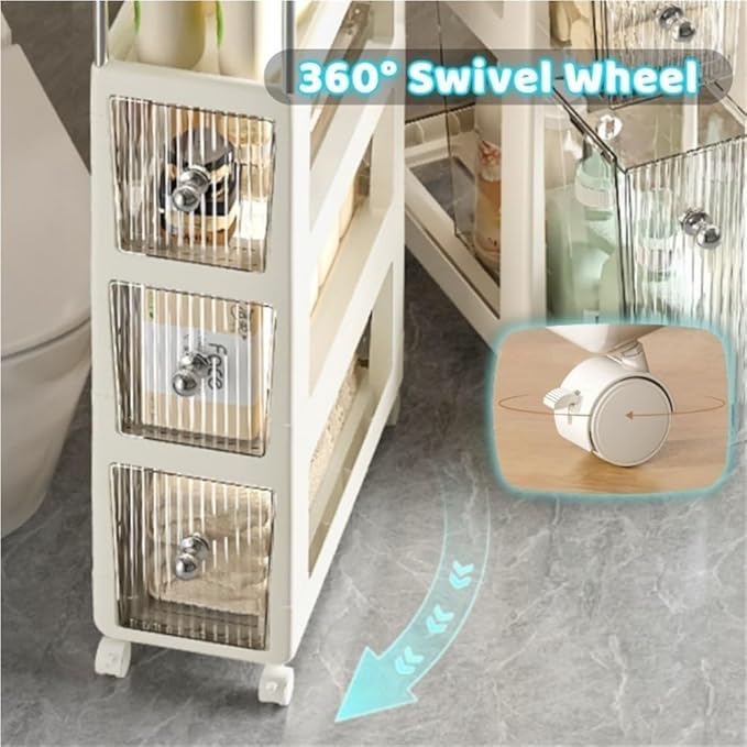 Narrow Bathroom Storage Rack with Drawer Slim Storage Shelf Rolling Cart Organizer for Small Space Laundry Creative idea