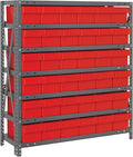 Quantum 1839-602RD Heavy Duty Shelving Unit with (7) Shelves and (36) Red QED602 Bins for Garage Warehouse Storage Distribution | 400 lb Load Capacity | 18"D x 36"L x 39"H, Galvanized Carbon Steel