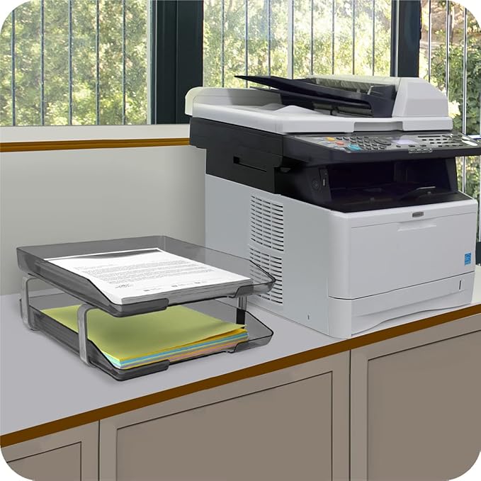 Acrimet Traditional 2 Tier Letter Tray, Front Load Design, A4 Letter Size, Desktop Organizer (Plastic) (Smoke Color)